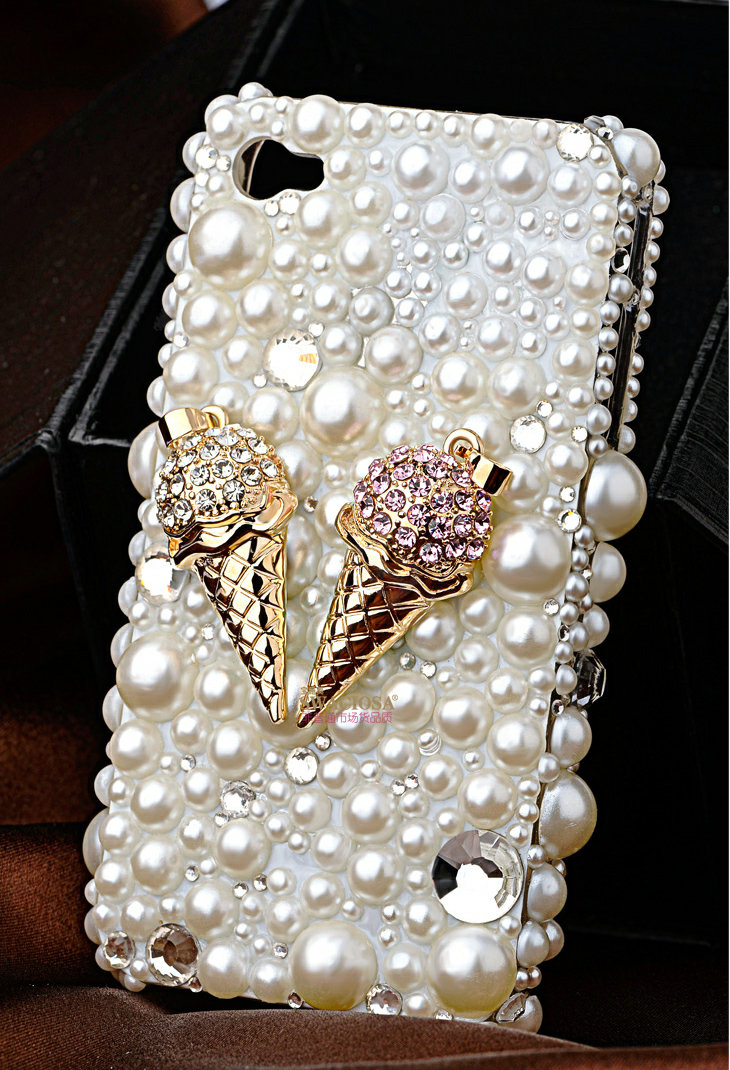 Bling Ice cream Alloy Crystal Rhinestone DIY Phone Case Cover Deco Kit 40*20mm - Pink