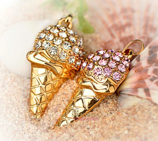Bling Ice cream Alloy Crystal Rhinestone DIY Phone Case Cover Deco Kit 40*20mm - Pink