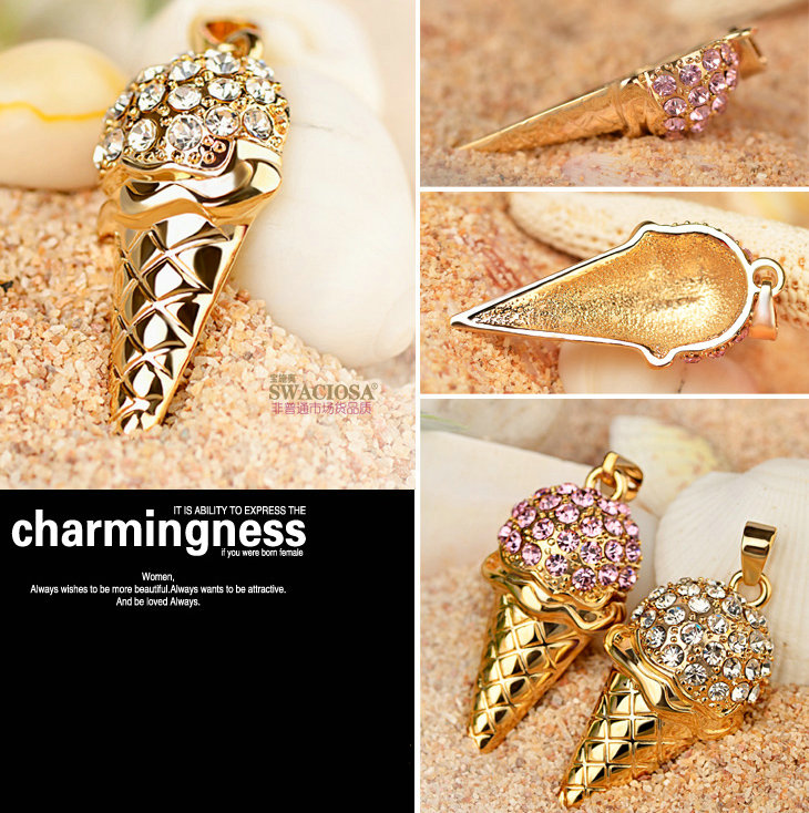 Bling Ice cream Alloy Crystal Rhinestone DIY Phone Case Cover Deco Kit 40*20mm - Pink