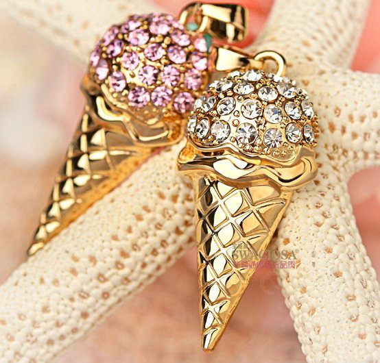Bling Ice cream Alloy Crystal Rhinestone DIY Phone Case Cover Deco Kit 40*20mm - White