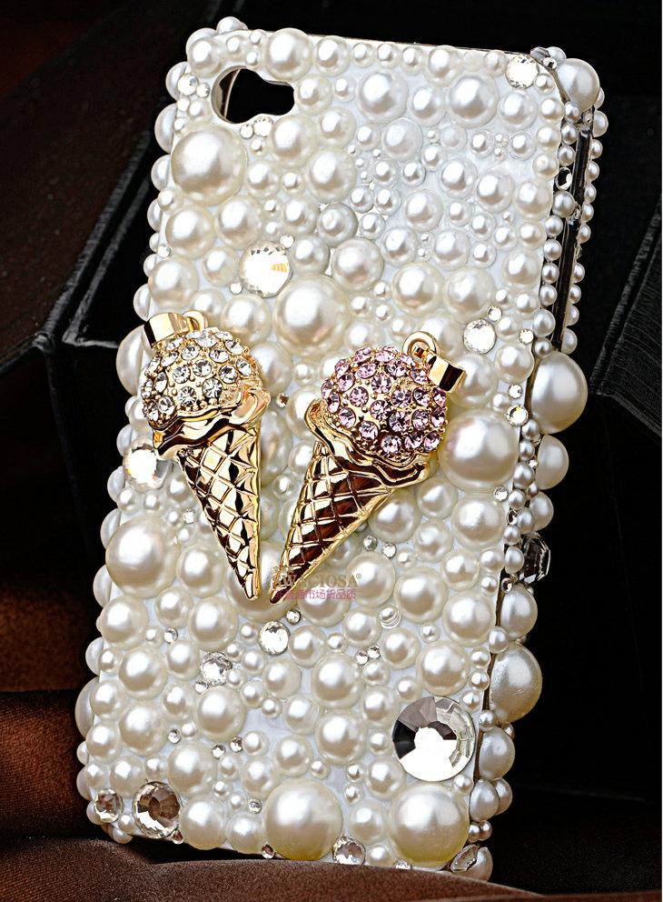 Bling Ice cream Alloy Crystal Rhinestone DIY Phone Case Cover Deco Kit 40*20mm - White