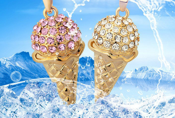 Bling Ice cream Alloy Crystal Rhinestone DIY Phone Case Cover Deco Kit 40*20mm - White