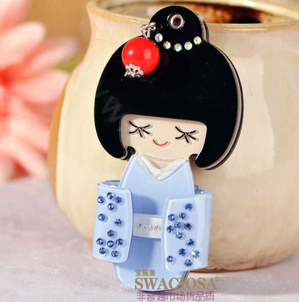 Bling Kimono doll Alloy Rhinestone DIY Phone Case Cover Deco Kit 90*45mm - Blue