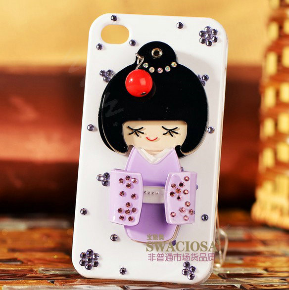 Bling Kimono doll Alloy Rhinestone DIY Phone Case Cover Deco Kit 90*45mm - Purple