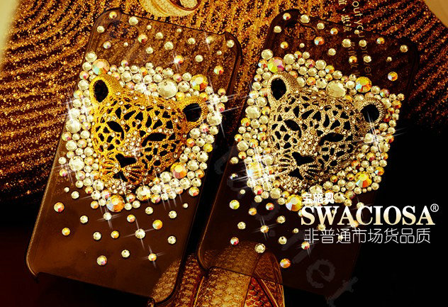Bling Leopard Alloy Crystal Rhinestone DIY Phone Case Cover Deco Kit 46mm - White