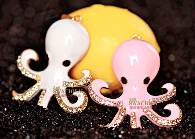 Bling Octopus Alloy Crystal Rhinestone DIY Phone Case Cover Deco Kit - Pink