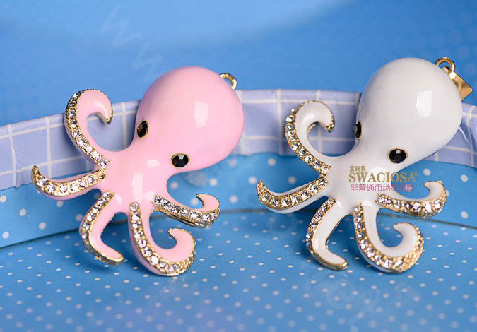 Bling Octopus Alloy Crystal Rhinestone DIY Phone Case Cover Deco Kit - Pink