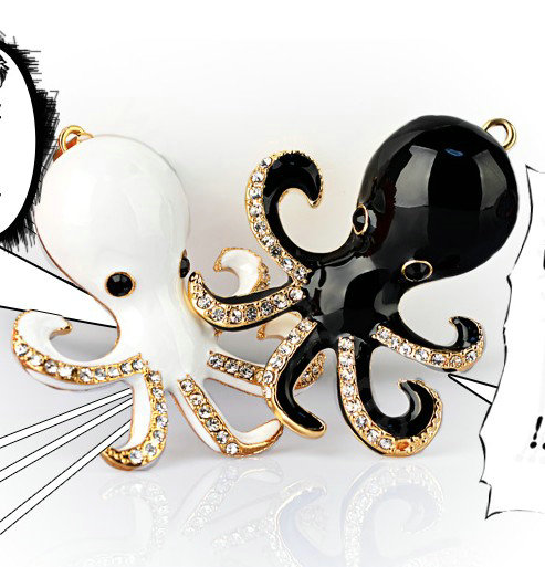Bling Octopus Alloy Crystal Rhinestone DIY Phone Case Cover Deco Kit - White