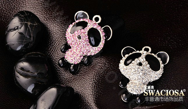 Bling Panda Alloy Crystal Rhinestone DIY Phone Case Cover Deco Kit 37*48mm - Pink