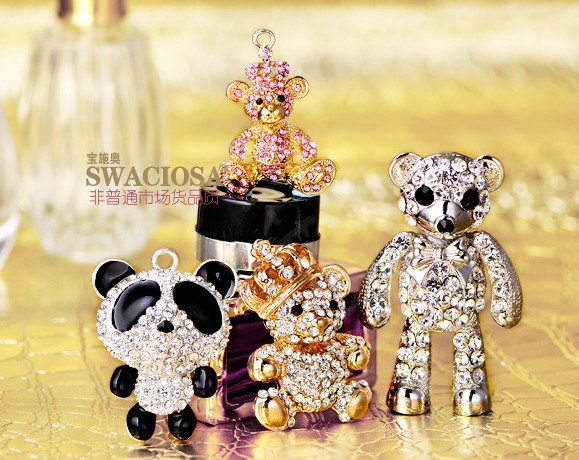 Bling Panda Alloy Crystal Rhinestone DIY Phone Case Cover Deco Kit 69*34mm - White