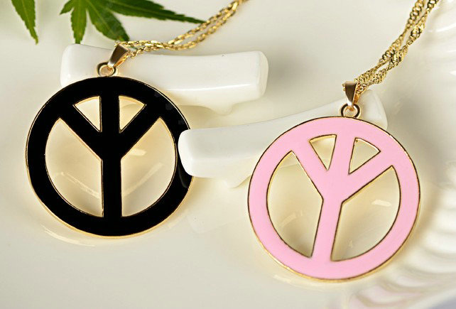 Bling Peace marked Alloy Crystal Pendant DIY Phone Case Cover Deco Kit 47mm - Black