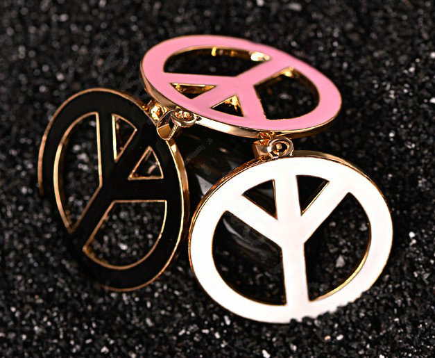 Bling Peace marked Alloy Crystal Pendant DIY Phone Case Cover Deco Kit 47mm - Pink