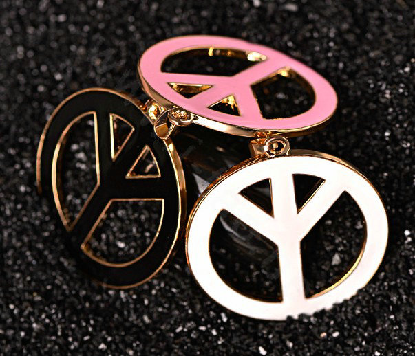 Bling Peace marked Alloy Crystal Pendant DIY Phone Case Cover Deco Kit 47mm - White