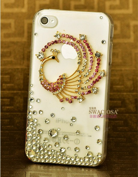 Bling Phoenix Alloy Crystal Rhinestone DIY Phone Case Cover Deco Kit 45*44mm - Pink