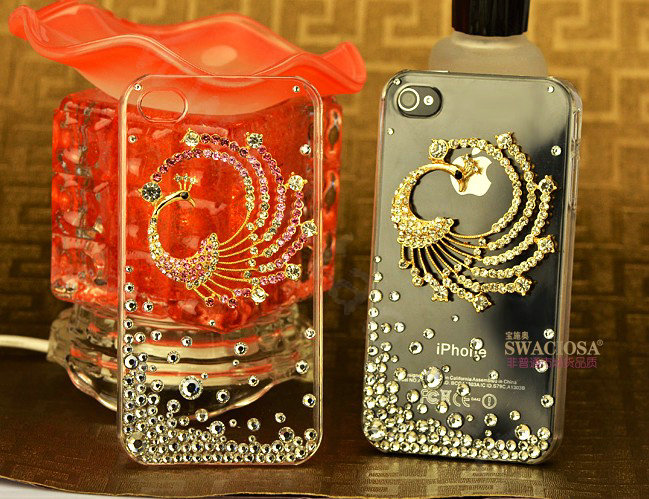 Bling Phoenix Alloy Crystal Rhinestone DIY Phone Case Cover Deco Kit 45*44mm - White