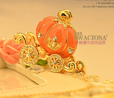 Bling Pumpkin car Alloy Rhinestone Crystal DIY Phone Case Cover Deco Kit 55*45mm - Orange