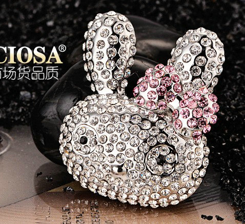 Bling Rabbit Alloy Crystal Rhinestone DIY Phone Case Cover Deco Kit 45*38mm - White