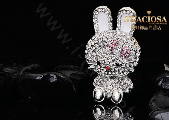 Bling Rabbit Alloy Crystal Rhinestone DIY Phone Case Cover Deco Kit 63*40mm - White
