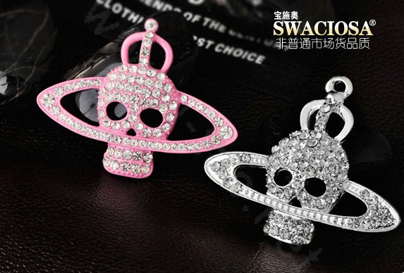 Bling Saturn Skull Alloy Rhinestone Crystal DIY Phone Case Cover Deco Kit - Pink