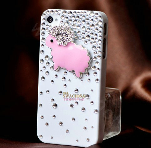 Bling Sheep Alloy Crystal Rhinestone DIY Phone Case Cover Deco Kit - Pink