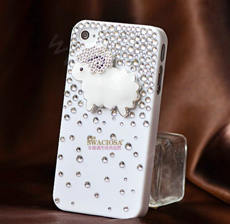Bling Sheep Alloy Crystal Rhinestone DIY Phone Case Cover Deco Kit - White