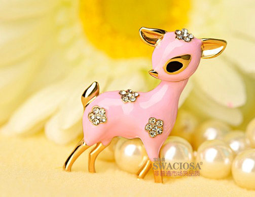 Bling Sika deer Alloy Crystal Rhinestone DIY Phone Case Cover Deco Kit 40*35mm - Pink