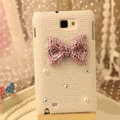 Bling Bowknot Crystal Cases Pearls Covers for Samsung N7100 GALAXY Note2 - White