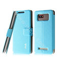 IMAK Slim leather Case holder Holster Cover for HTC T528w One SU - Blue