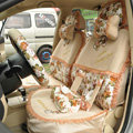 Floral print Bowknot Lace Universal Auto Car Seat Cover Set 21pcs ice silk - Beige