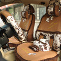 Floral print Bowknot Lace Universal Auto Car Seat Cover Set 21pcs ice silk - Coffee