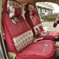 Floral print Bowknot Lace Universal Auto Car Seat Cover Set 21pcs ice silk - Rose