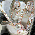 Floral print Lace Bowknot Universal Auto Car Seat Cover Set 21pcs ice silk - Beige