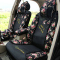 Floral print Lace Bowknot Universal Auto Car Seat Cover Set 21pcs ice silk - Black