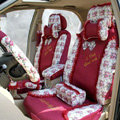 Floral print Lace Bowknot Universal Auto Car Seat Cover Set 21pcs ice silk - Rose