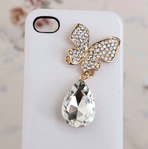Alloy Butterfly Crystal Metal DIY Phone Case Cover Deco Kit - White