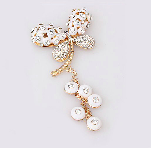 Alloy Dragonfly Crystal Metal DIY Phone Case Cover Deco Kit - White