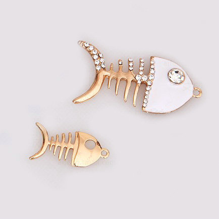 Alloy Fish bone Crystal Metal DIY Phone Case Cover Deco Kit - White
