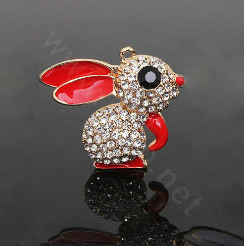 Alloy Rabbit Crystal Metal DIY Phone Case Cover Deco Kit - Red