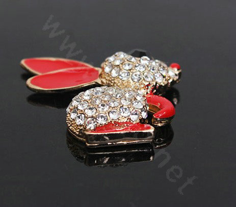 Alloy Rabbit Crystal Metal DIY Phone Case Cover Deco Kit - Red