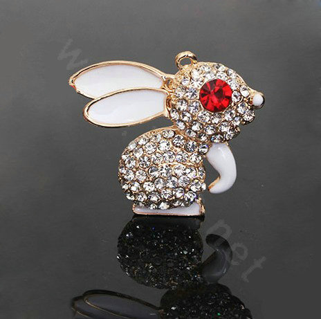 Alloy Rabbit Crystal Metal DIY Phone Case Cover Deco Kit - White