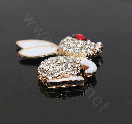Alloy Rabbit Crystal Metal DIY Phone Case Cover Deco Kit - White