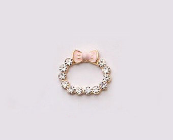 Bowknot Alloy Bling Crystal Lens sticker DIY Phone Case Cover Deco Kit - Pink