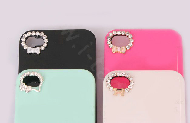 Bowknot Alloy Bling Crystal Lens sticker DIY Phone Case Cover Deco Kit - White