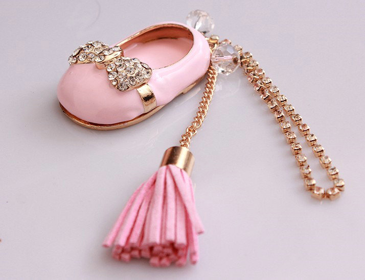 Crystal shoes Alloy Tassel Metal DIY Phone Case Cover Deco Kit - Pink