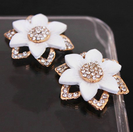 Daisy Alloy flower Crystal Metal DIY Phone Case Cover Deco Kit - White
