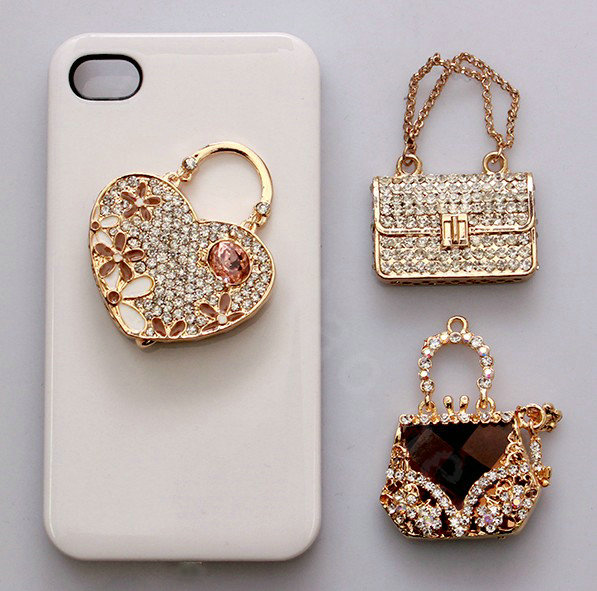 Diamond Handbag Crystal Alloy Metal DIY Phone Case Cover Deco Kit - Gold