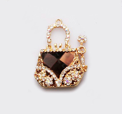 Flower Handbag Crystal Alloy Metal DIY Phone Case Cover Deco Kit - Gold