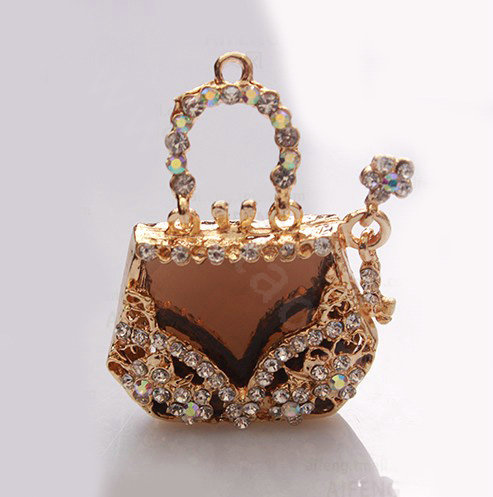 Flower Handbag Crystal Alloy Metal DIY Phone Case Cover Deco Kit - Gold