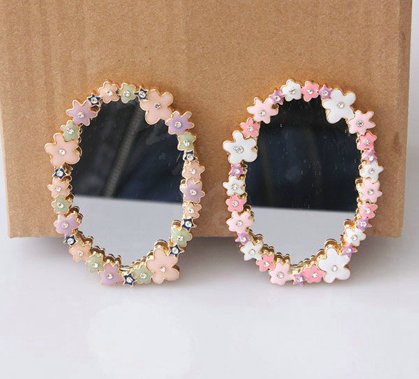 Flower edge mirror Alloy Crystal DIY Phone Case Cover Deco Kits - White Pink