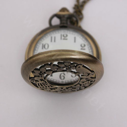 Retro Bird Pattern Bronze Pocket Watch Alloy DIY Phone Case Cover Deco Kit